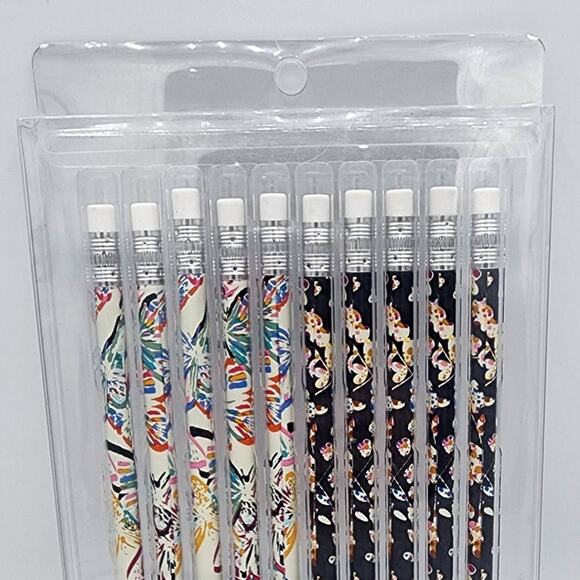 NEW Vera Bradley VB Assorted Wooden Writing Pencil Set of 10 White Black Design - Picture 2 of 5